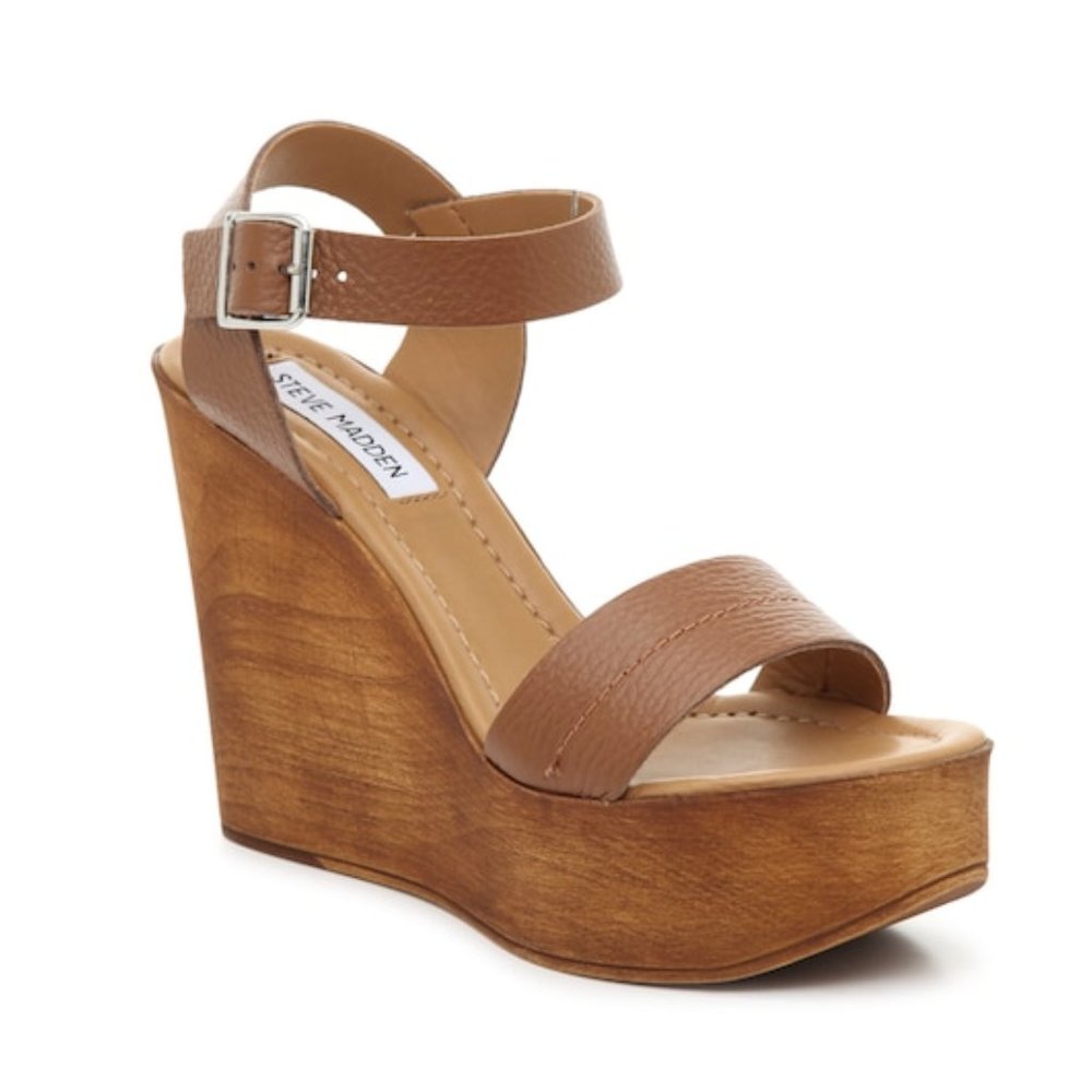 Steve Madden Belma Wedge, Tan Leather, Size 9